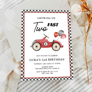 Invitación Cumpleaños 2 de DOS Niños Rápidos Autos Rojos de C
