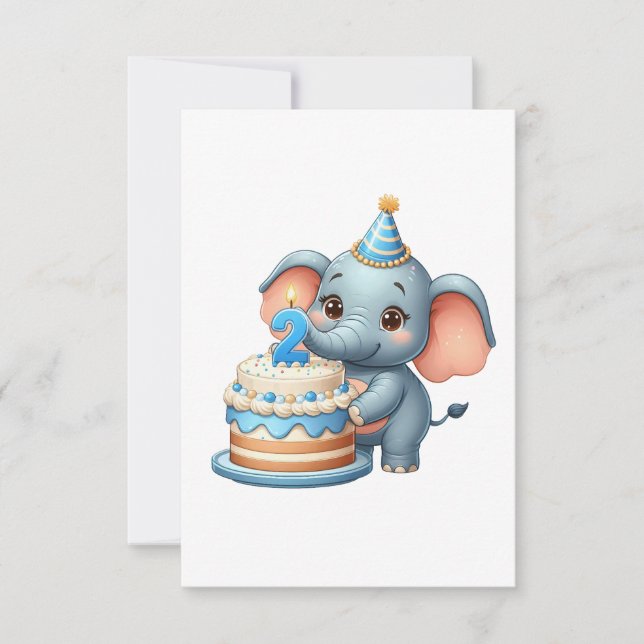 Invitación Cumpleaños 2 de elefante lindo (Anverso)