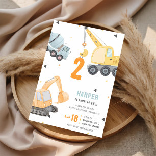 Invitación Cumpleaños 2 de Excavadoras Volquetes