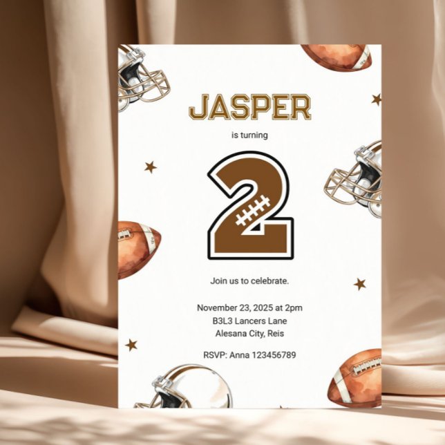 Invitación Cumpleaños 2 de Fútbol Moderno (Football 2nd Birthday Party Invitation)