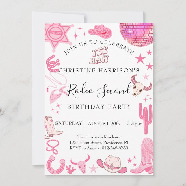 Invitación Cumpleaños 2 de Girl Yee Haw Rodeo  (Anverso)