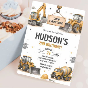 Invitación Cumpleaños 2 de Grúa Excavadora de Construcción