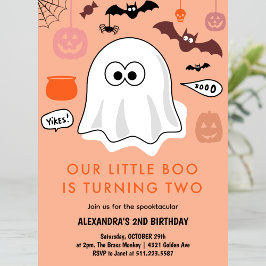 Invitación Cumpleaños 2 de Halloween de niña calabaza naranja