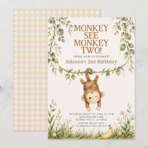 Invitación Cumpleaños 2 de Jungle Monkey See Monkey Two Niño