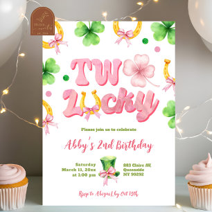 Invitación Cumpleaños 2 de niña con arco de brillo y suerte d
