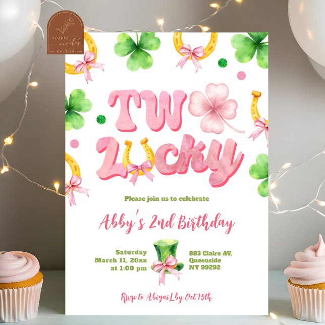 Invitación Cumpleaños 2 de niña con arco de brillo y suerte d (Subido por el creador)