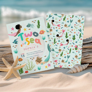 Invitación Cumpleaños 2 de niñas caprichosa sirena Dos al mar
