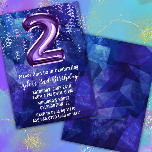 Invitación Cumpleaños 2 de Niño Azul Púrpura