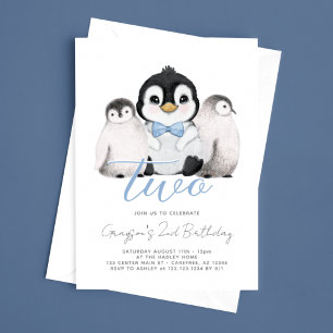 Invitación Cumpleaños 2 de Niños Pingüinos Adorables