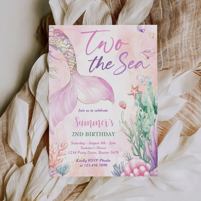 Invitación Cumpleaños 2 de Sirena Rosa Dos al Mar Fiesta  (Subido por el creador)