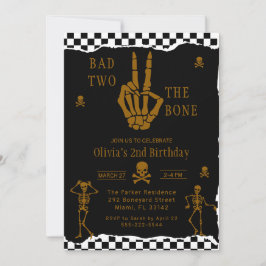 Invitación Cumpleaños 2 de Skull Skeleton Bad to the Bone 