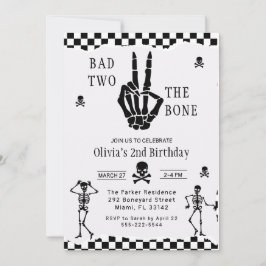 Invitación Cumpleaños 2 de Skull Skeleton Bad to the Bone 
