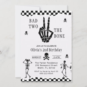 Invitación Cumpleaños 2 de Skull Skeleton Bad to the Bone