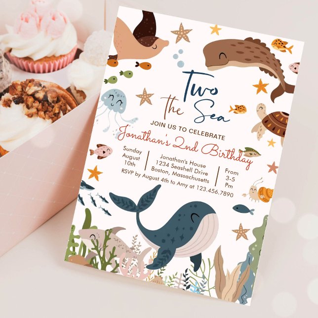 Invitación Cumpleaños 2 de Tortuga Tiburón Ballena Dos Bajo e (Subido por el creador)