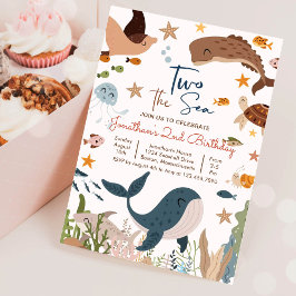 Invitación Cumpleaños 2 de Tortuga Tiburón Ballena Dos Bajo e