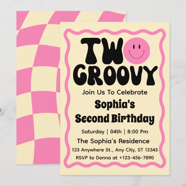 Invitación Cumpleaños 2 de Two Groovy Girl  (Anverso / Reverso)