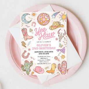 Invitación Cumpleaños 2 de Yee Haw Western Rodeo Cowgirl