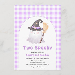 Invitación Cumpleaños 2 espeluznante Halloween de gingham púr