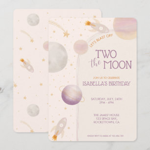 Invitación Cumpleaños 2 Luna Rosa Planetas Estrellas 2do Cump