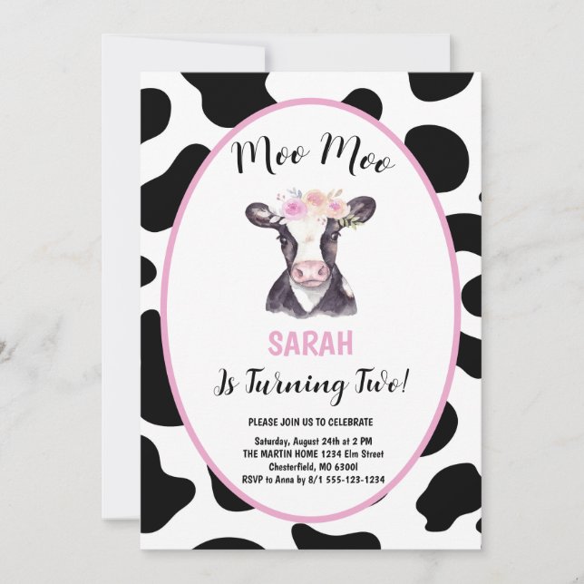 Invitación Cumpleaños 2 Moo Moo Soy Vaquera Dos (Anverso)