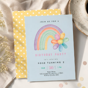 Invitación Cumpleaños 2 Pastel Flor de Arcoíris