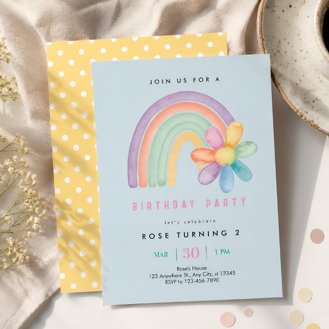 Invitación Cumpleaños 2 Pastel Flor de Arcoíris (Subido por el creador)