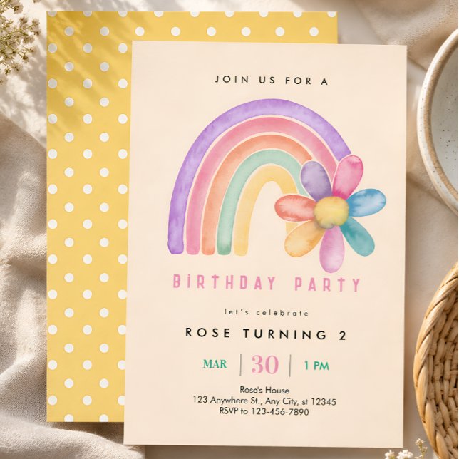 Invitación Cumpleaños 2 Pastel Flor de Arcoíris (Subido por el creador)