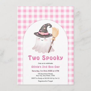 Invitación Cumpleaños 2 Pink Gingham Dos Espeluznantes Hallow