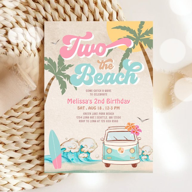 Invitación Cumpleaños 2 Pink Mint Dos La Playa Surf (Subido por el creador)
