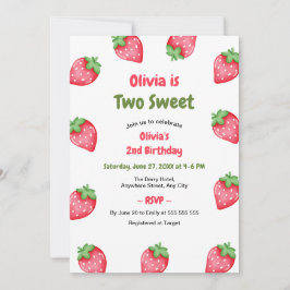 Invitación Cumpleaños 2 Pink & Red Strawberry Two Sweet  