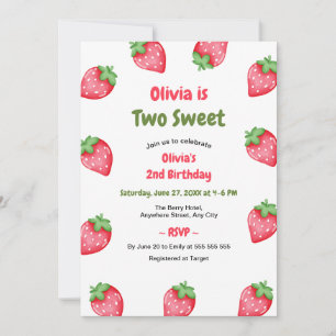 Invitación Cumpleaños 2 Pink & Red Strawberry Two Sweet  