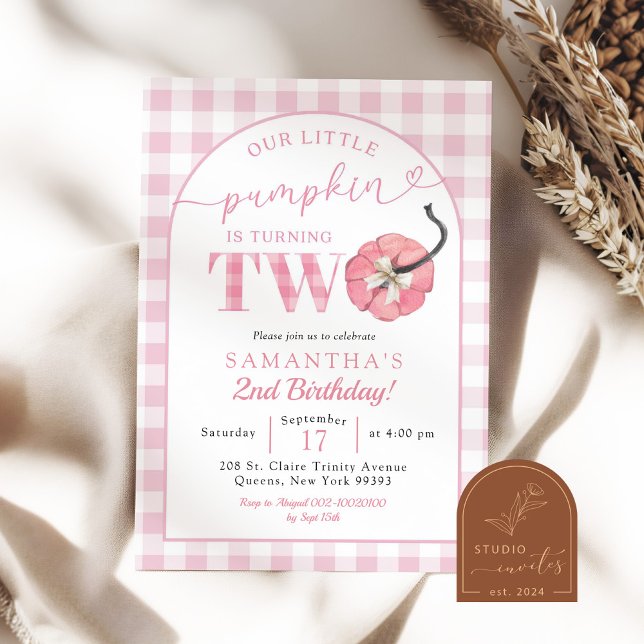 Invitación Cumpleaños 2 Plaid Rosa Preppy Pumpkin (Subido por el creador)