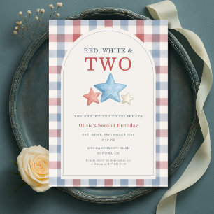 Invitación Cumpleaños 2 Rojo Blanco y Dos Cuadros