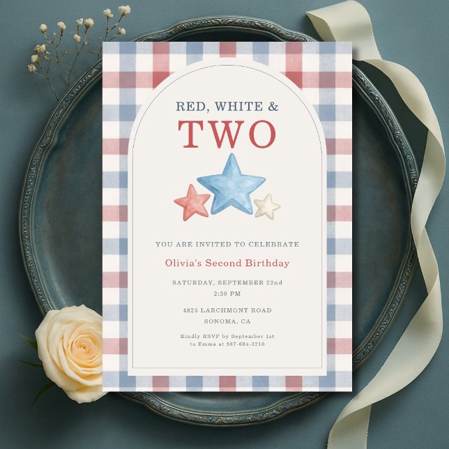 Invitación Cumpleaños 2 Rojo Blanco y Dos Cuadros (Subido por el creador)