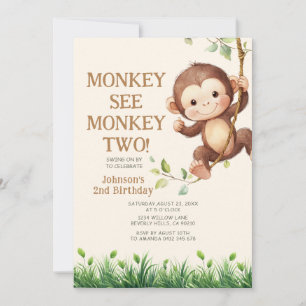 Invitación Cumpleaños 2 Safari del mono lindo ver mono dos