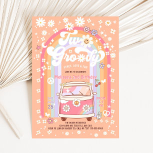 Invitación Cumpleaños 2 TWO Groovy Furgoneta Daisy Hippie 70s