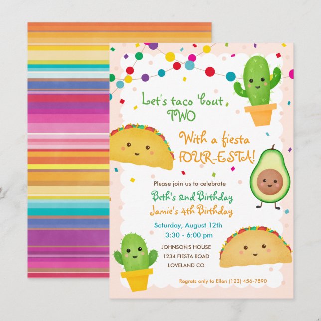 Invitación Cumpleaños 2 y 4 - Personalizado (Anverso / Reverso)
