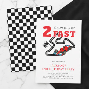 Invitación Cumpleaños 2do Niño Coche Rojo Creciendo Dos Veces