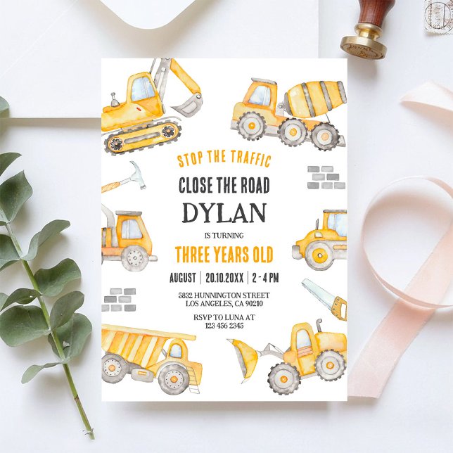 Invitación Cumpleaños 2ndo Niño Camión de Volteo de Construcc (Subido por el creador)