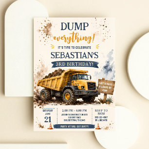Invitación Cumpleaños 3º Camión de Volteo de Construcción