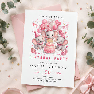 Invitación Cumpleaños 3º Elefante Rosa