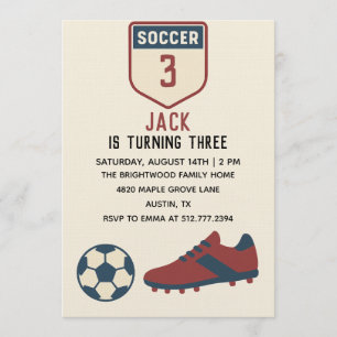 Invitación Cumpleaños 3º Fútbol Moderno para Niños