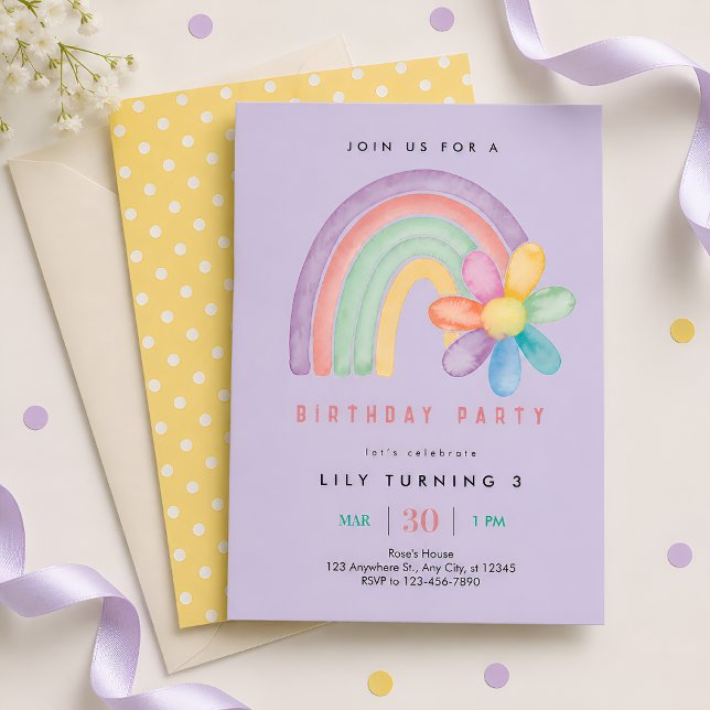 Invitación Cumpleaños 3º Pastel Flor de Arcoíris (Subido por el creador)