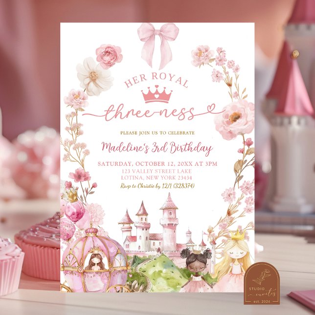 Invitación Cumpleaños 3º Reino Princesa Coqueta Lazo Rosa (Subido por el creador)