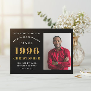 Invitación Cumpleaños 30 1996 Foto Personalizada Negro Oro