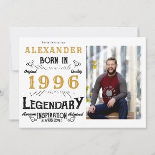 Invitación Cumpleaños 30 1996 Leyenda Foto Blanco y Dorado