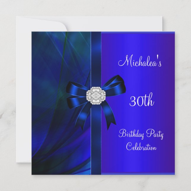 Invitación Cumpleaños 30 Abstracto Diamante Azul Lazo (Anverso)