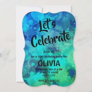 Invitación Cumpleaños 30 Abstracto Morado Azul Tinta Alcohol