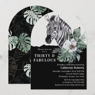 Invitación Cumpleaños 30 Acuarela Cebra Treinta y Fabuloso
