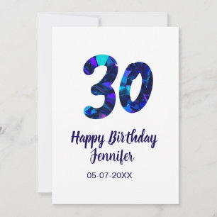 Invitación cumpleaños 30 añadir nombre fecha año azul destell